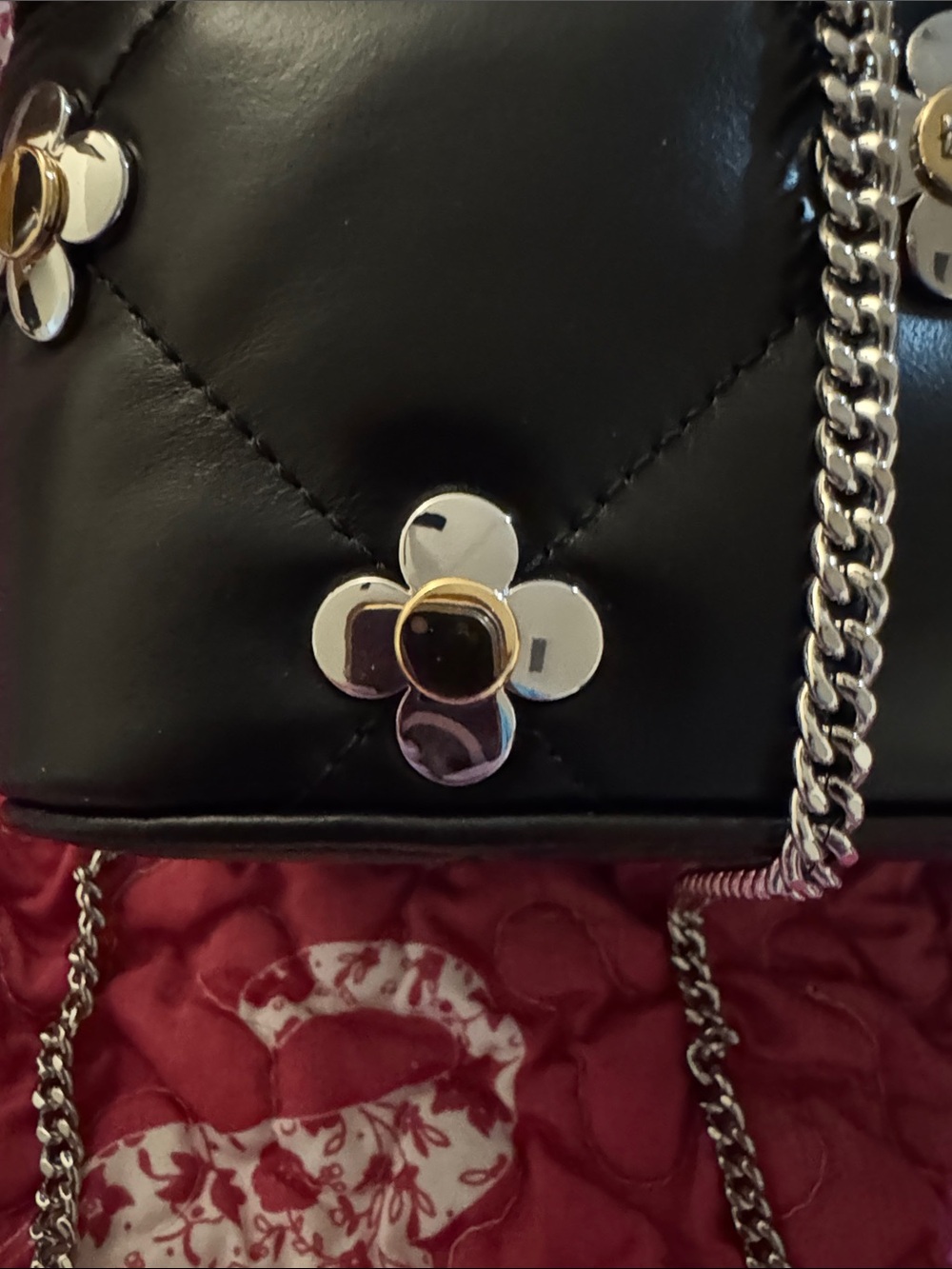 Tory Burch Black Quilted Crossbody with Gold Flower Hardware - Picture 7 of 9